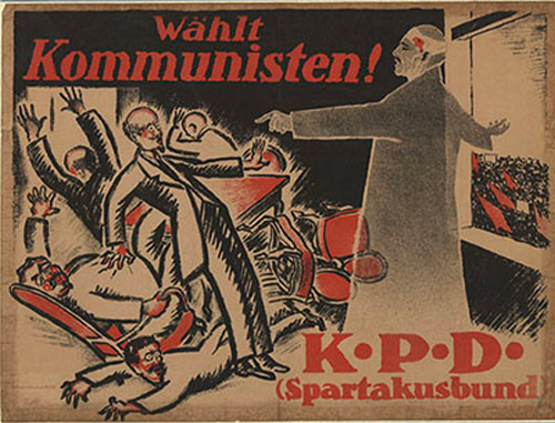 Karl Jakob Hirsch'in tasarladığı KPD afişinde (1920) Liebknecht dirilmiştir
